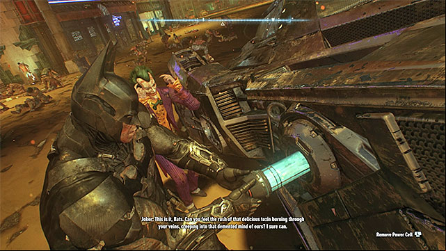 You have to carefully remove the old battery and insert the new one - Use the Nimbus Power Cell to repair the Batmobile | Main story - Main story - Batman: Arkham Knight Game Guide & Walkthrough