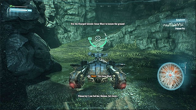 Activate Batmobiles battle mode in the last part of the tunnel and start using the sonar to scan your surroundings - Locate and release Ivys plant on the Founders Island | Main story - Main story - Batman: Arkham Knight Game Guide & Walkthrough