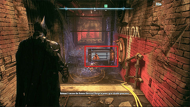You must use the remote electrical charge to deactivate the generator - Find commissioner Gordon in the shopping mall | Main story - Main story - Batman: Arkham Knight Game Guide & Walkthrough