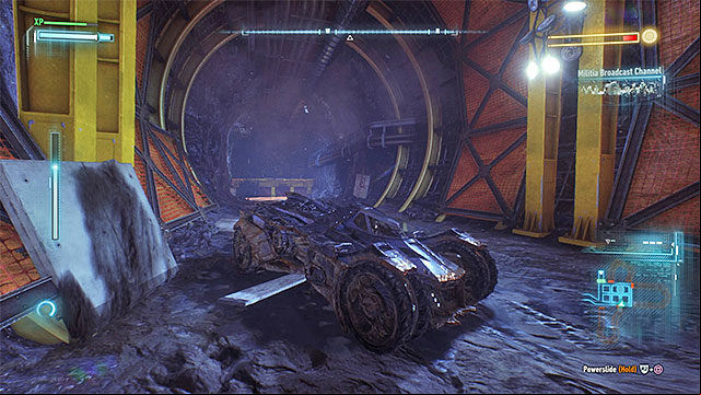 You must guide the drilling machine to the tunnels with explosives three times - Damage the drilling machine controlled by Arkham Knight | Main story - Main story - Batman: Arkham Knight Game Guide & Walkthrough