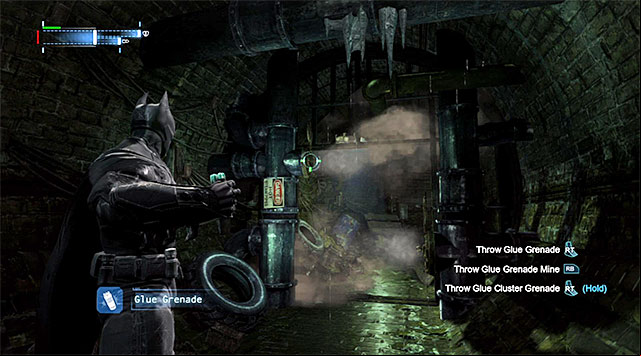 Aim the glue grenades at the spots with the steam escaping - Scan the corpse in the GD morgue | Main storyline - Main storyline - Batman: Arkham Origins Game Guide