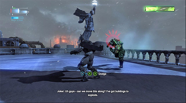 You need to dodge from Banes charges - Bane | Boss fights - Boss fights - Batman: Arkham Origins Game Guide
