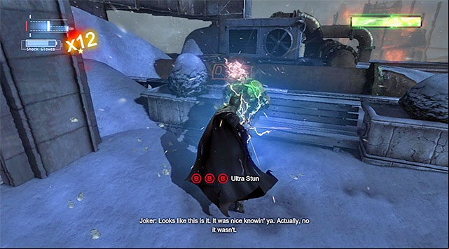 Shock gloves will make it easier to weaken the boss - Bane | Boss fights - Boss fights - Batman: Arkham Origins Game Guide