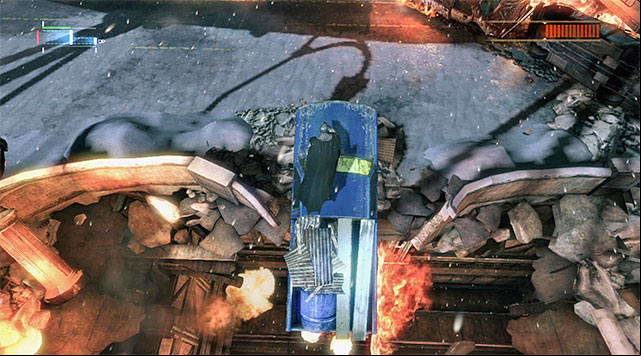Jump onto the vehicle hanging above the chasm - Firefly | Boss fights - Boss fights - Batman: Arkham Origins Game Guide
