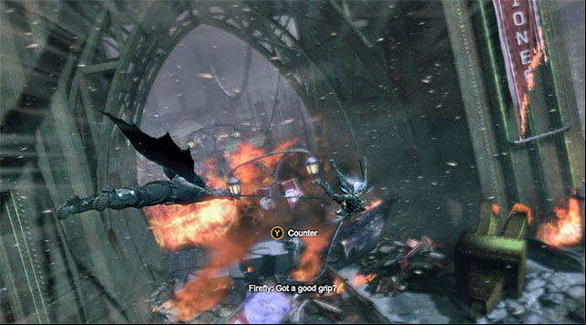 You need to save yourself from colliding with an obstacle twice - Firefly | Boss fights - Boss fights - Batman: Arkham Origins Game Guide