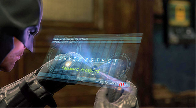 Move ahead and the room with the opponent group at a safe distance - Access the GD servers - side rooms | Main storyline - Main storyline - Batman: Arkham Origins Game Guide