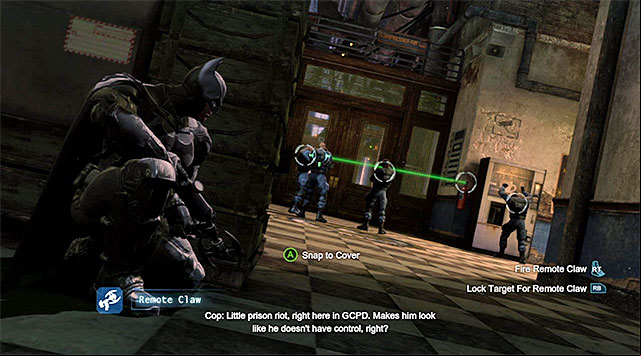 Pull the fire extinguisher towards one of the enemies - Access the GD servers - side rooms | Main storyline - Main storyline - Batman: Arkham Origins Game Guide