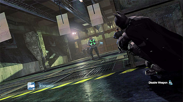 You can use the disruptor to sabotage the enemy weapons - Escape the GD | Main storyline - Main storyline - Batman: Arkham Origins Game Guide