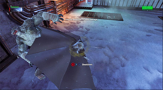 Right after Killer Crocs attack fails, run up to him and initiate the same strategy as in the case of armored enemies - Killer Croc | Boss fights - Boss fights - Batman: Arkham Origins Game Guide
