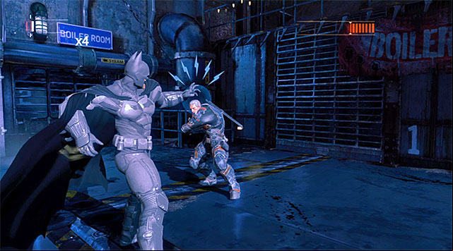 Avoid the bosss quick attacks with katana - Deathstroke | Boss fights - Boss fights - Batman: Arkham Origins Game Guide
