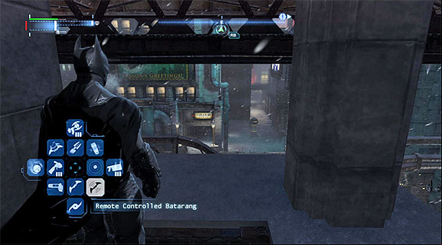 Start to the east of the collectible by standing atop the cage built into one of the ledges above - The best hidden datapacks - Extortion File 17 (Diamond District) | Enigma Datapacks - Enigma Datapacks - Batman: Arkham Origins Game Guide