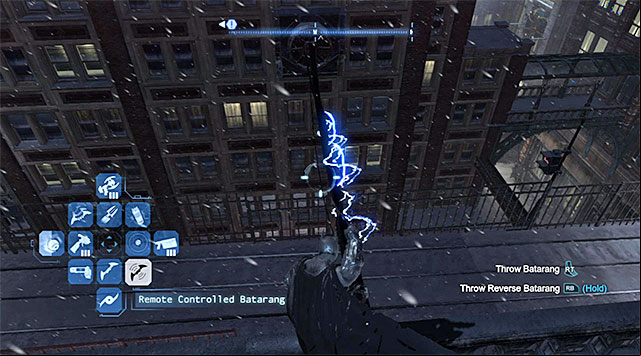 After you reach the region of the locked box with the collectible, climb onto the balustrade and turn towards the discharges shown in the screenshot - The best hidden datapacks - Extortion File 18 (Burnley) | Enigma Datapacks - Enigma Datapacks - Batman: Arkham Origins Game Guide