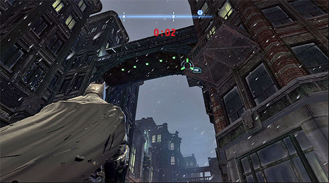 Step onto the pressure plate located on the big balcony and quickly, throw five batarangs towards the buttons shown in the screenshot, which are located under the nearby bridge - The best hidden datapacks - Extortion File 18 (Burnley) | Enigma Datapacks - Enigma Datapacks - Batman: Arkham Origins Game Guide
