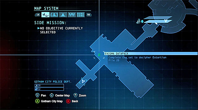 The collectible is in the Burnley Sewers - West under the police station, which you can access by taking the manhole located in the Northern part of the Burnley district - The best hidden datapacks - Extortion File 20 (Burnley) | Enigma Datapacks - Enigma Datapacks - Batman: Arkham Origins Game Guide