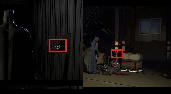Connect the barrel fragment with the head of the dead policeman (the above screenshot) - Chapter 4 - Worlds Greatest Detective | Walkthrough - Episode 1: Realm of Shadows - Batman: The Telltale Games Series Game Guide