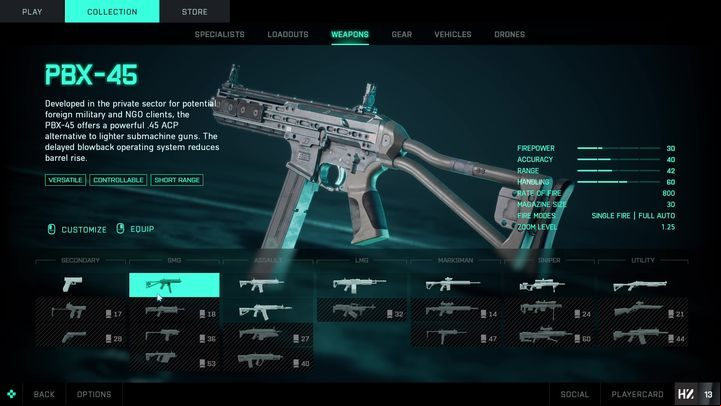 PBX-45 is a weapon that is available from the start of the game - Battlefield 2042: SMG - list - Weapons - Battlefield 2042 Guide