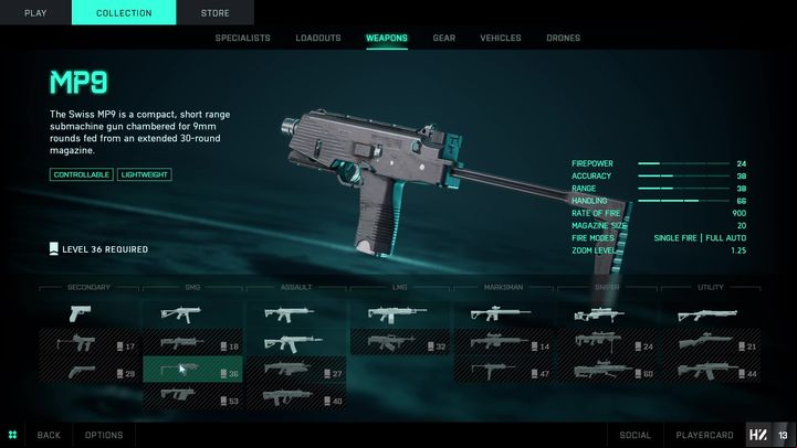 MP9 is a weapon that can be unlocked at Level 36 - Battlefield 2042: SMG - list - Weapons - Battlefield 2042 Guide