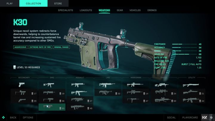 K30 is a weapon that can be unlocked at Level 53 - Battlefield 2042: SMG - list - Weapons - Battlefield 2042 Guide