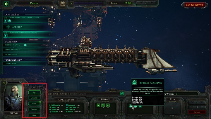Modification buttons will indicate the number of available ability points, within the given section. - Interface and modifications - Shipyard - Battlefleet Gothic: Armada - Game Guide and Walkthrough