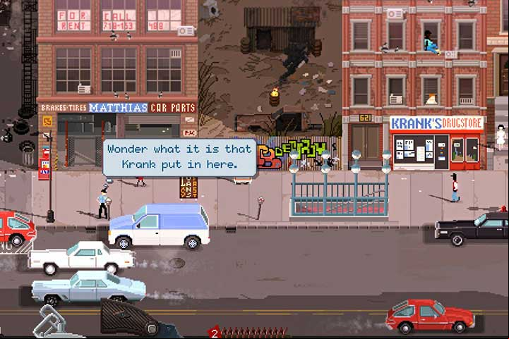Speak to the homeless man in front of the pharmacy. This will enable you to search Kranks car and obtain evidence. - Third week | Description of 21 days of duty - Description of 21 days of duty - Beat Cop Game Guide