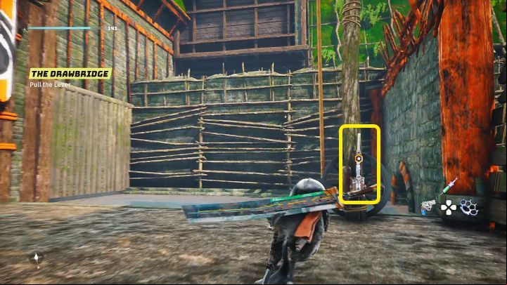 After completing the rotating puzzle, jump into the water and swim to the other side of the wall, then pull the lever to lower the drawbridge and open a age for the Myriad tribe's troops - Biomutant: The Tribe War Begins - walkthrough - Main tasks - Biomutant Guide