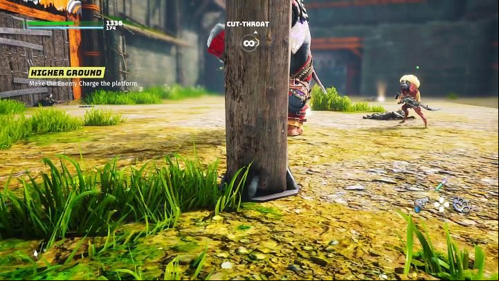 Position yourself behind a wooden pillar and wait for your opponent to charge at you - Biomutant: The Tribe War Begins - walkthrough - Main tasks - Biomutant Guide
