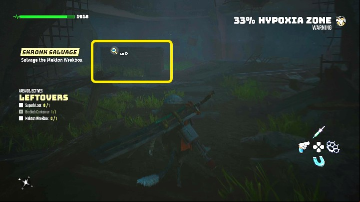 After entering the dark room, interact with the chest marked in the above image and you will get the parts you need - Biomutant: Gizmo - walkthrough - Main tasks - Biomutant Guide