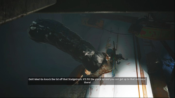 After descending to the lower level, jump onto the tanker and open the hatch (press the buttons that start appearing on the screen one by one) to flood the room with oil - Biomutant: Gizmo - walkthrough - Main tasks - Biomutant Guide