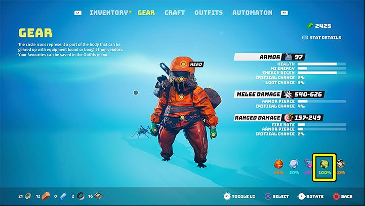 If you have equipped the suit correctly, a notification in the equipment window should appear announcing that the resistance to the corresponding element has increased to 100% - Biomutant: Suits - how to get them? - Character & equipment - Biomutant Guide
