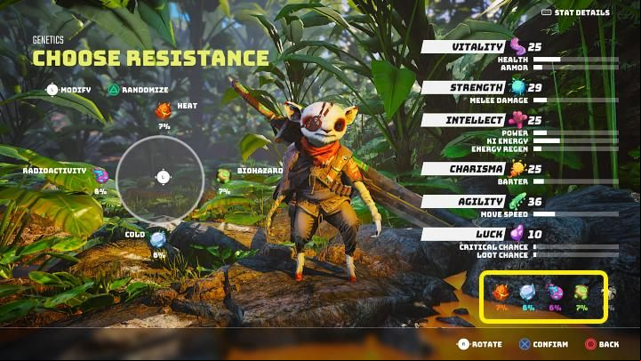 At the next stage of character creation in Biomutant you will have to determine your character's genetic immunity - Biomutant: Character creation - Basics - Biomutant Guide