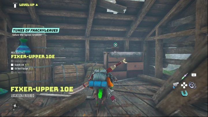 Then go back to the gramophone, insert the vinyl and position all the elements according to the colors - Biomutant: Tunes of Fnackyleaves - walkthrough - Exploration - Biomutant Guide