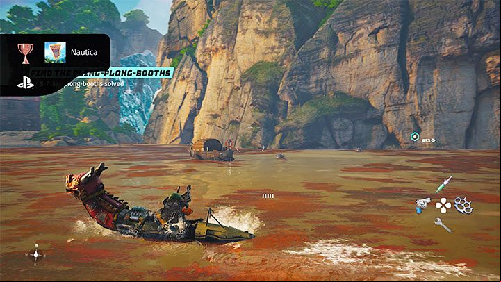 Use the Googlide to move through bodies of water that require a level two (green) and level three (brown) engine - Biomutant: Trophies/Achievements - list - Appendix - Biomutant Guide
