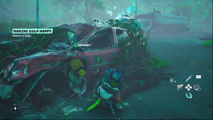 How to start: Talk to the man standing near the car, in Gutway 4E - Biomutant: A Bleep-bleep Pursuit - walkthrough - NPC quests - Biomutant Guide