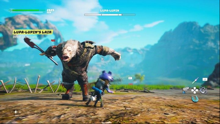 When Lupa-Lupin spreads his massive arms, it is a sign that he is about to try and grab and crush your character - Biomutant: The Meat Eater - walkthrough - Main quests - Biomutant Guide
