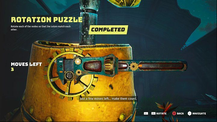 Activating the Mekafingro requires arranging another quite simple rotation puzzle - pay attention to the two small knobs that must match the color on the left side of the key - Biomutant: Whiz - walkthrough - Main quests - Biomutant Guide