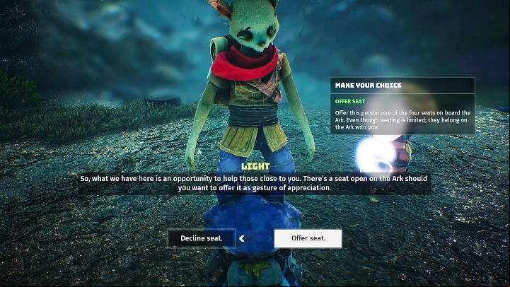 You can offer a place on the Ark to people you've already met or save it for anyone you'll meet later on - Biomutant: The Ark - walkthrough - Main quests - Biomutant Guide