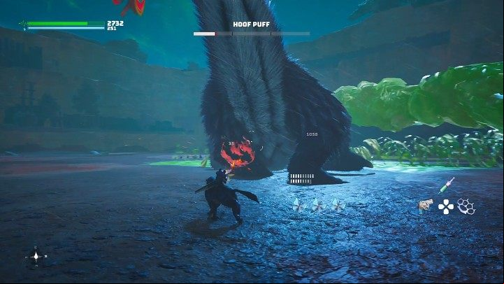 When the boss tries to kick you with one of his hind paws, use that moment to tie him up and knock him down - Biomutant: Hoof Puff - how to defeat? - Bosses - Biomutant Guide