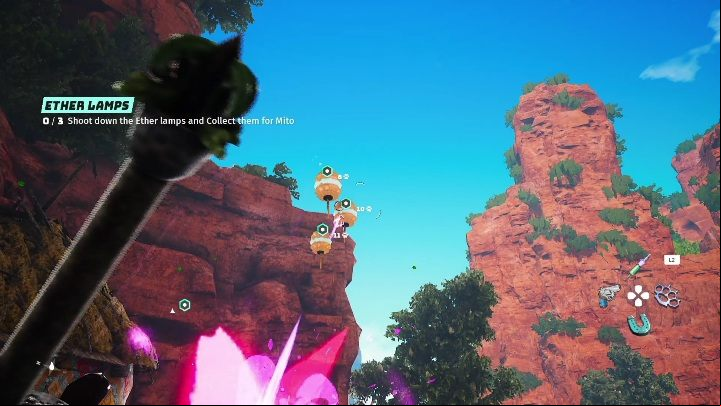 The last part of the task is to reach the lanterns - shoot them down and collect them - Biomutant: Mito - walkthrough - NPC quests - Biomutant Guide