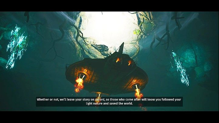 As the Out-Of-Date prepares the Ark for departure, the narrator concludes that, as predicted, the main character's destiny was to break the chains of this world - Biomutant: Good ending - Endings - Biomutant Guide