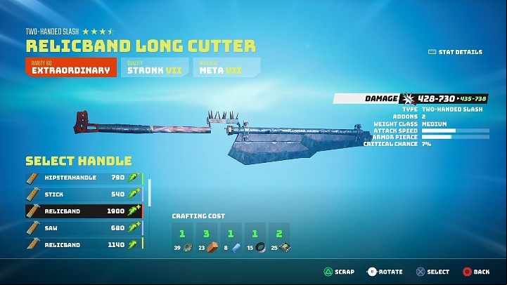 To create a new melee weapon in Biomutant, combine the base (Handle) with the following bases - one-handed slash, two-handed slash, crush - Biomutant: Crafting - Basics - Biomutant Guide