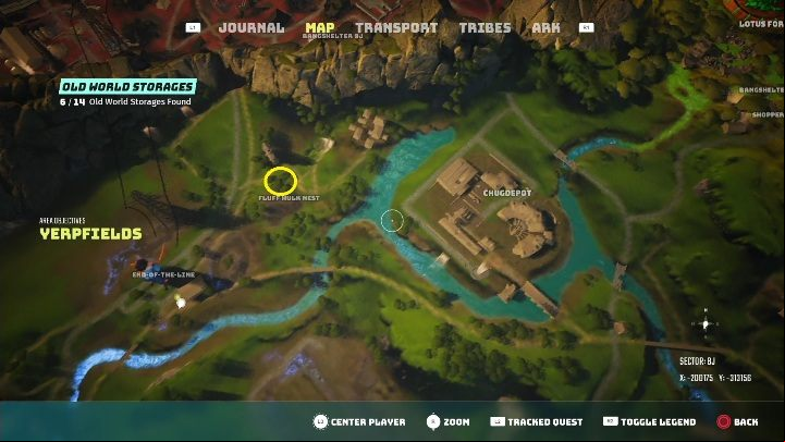 The monster is located in a small forest just off the side of a mountain - Biomutant: Old World Storage - walkthrough - Exploration - Biomutant Guide
