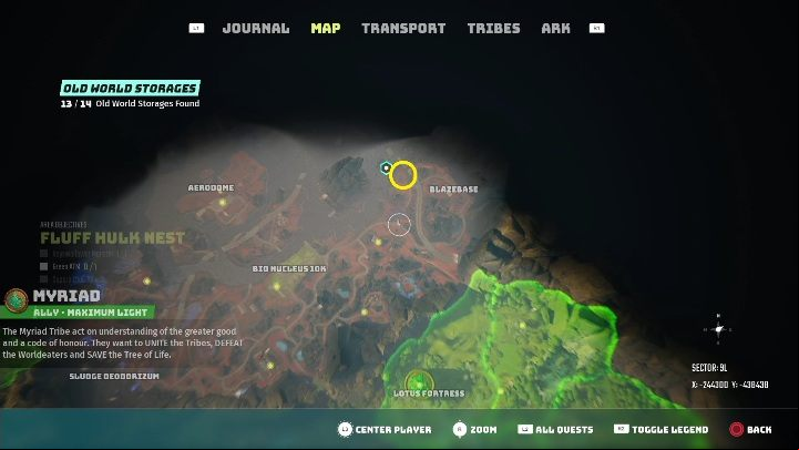 The monster is located in the northern part of the map, right next to the big mountain - Biomutant: Old World Storage - walkthrough - Exploration - Biomutant Guide