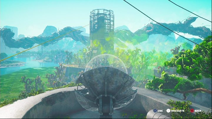 When you get access to the satellite, point it at the tower on the right - Biomutant: The Radioactivity Pingdish - walkthrough - Pingdishes - Biomutant Guide