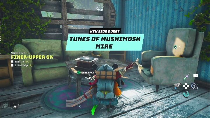 Then go back to the gramophone, insert the vinyl, and position all the elements according to the colors - Biomutant: The Spiral Groover - walkthrough - NPC quests - Biomutant Guide