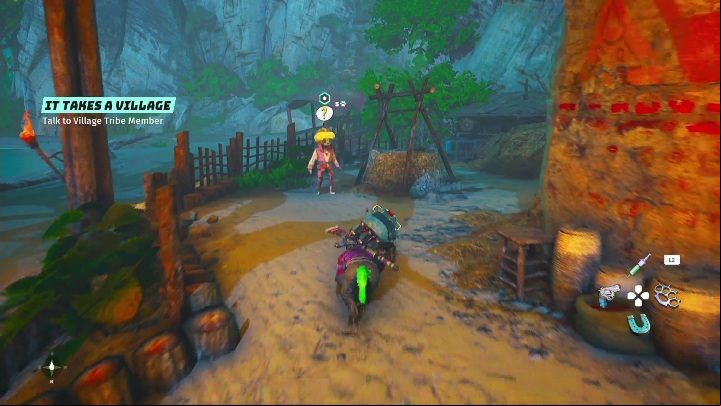 After defeating the enemies you will go to the villager who will ask the hero to deliver wood - Biomutant: It takes a village - walkthrough - NPC quests - Biomutant Guide