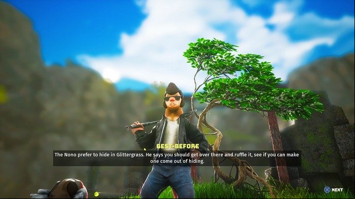 The Best-Before will tell you about the Nono creatures and how they can be found in the tall Glittergrass - Biomutant: Another World - walkthrough - Main quests - Biomutant Guide