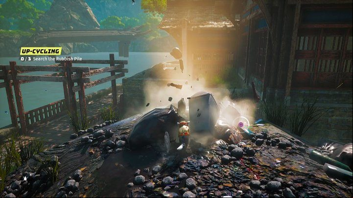 Then, you will be approached by Gizmo, who will teach you how to recover resources from rubbish piles - Biomutant: An Alliance - walkthrough - Present Day - Biomutant Guide