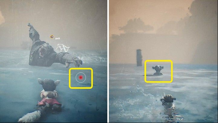 Swim up to Muma, and when Lupa-Lupin suddenly jumps out of the water, press the correct button at the correct moment - Biomutant: An Alliance - walkthrough - Present Day - Biomutant Guide