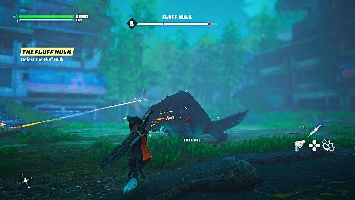 It's definitely the easiest to fight this enemy at a distance - just watch out for the moments when the beast starts spitting venom - Biomutant: An Alliance - walkthrough - Present Day - Biomutant Guide