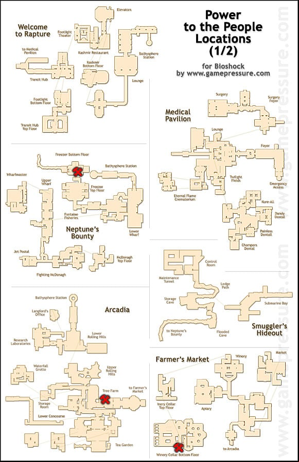1 - Weapon Upgrade Stations Maps for Bioshock - Weapons, tonics, and plasmids - Bioshock Game Guide
